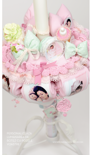 Lumanare de botez personalizata cu poze personale, 65x4 cm, Album de familie   6